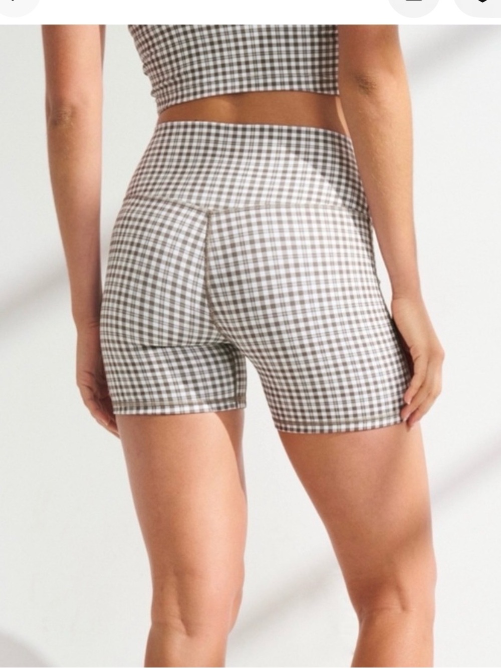 Abercrombie YPB Bike Shorts in Taupe Check - Picture 2 of 5